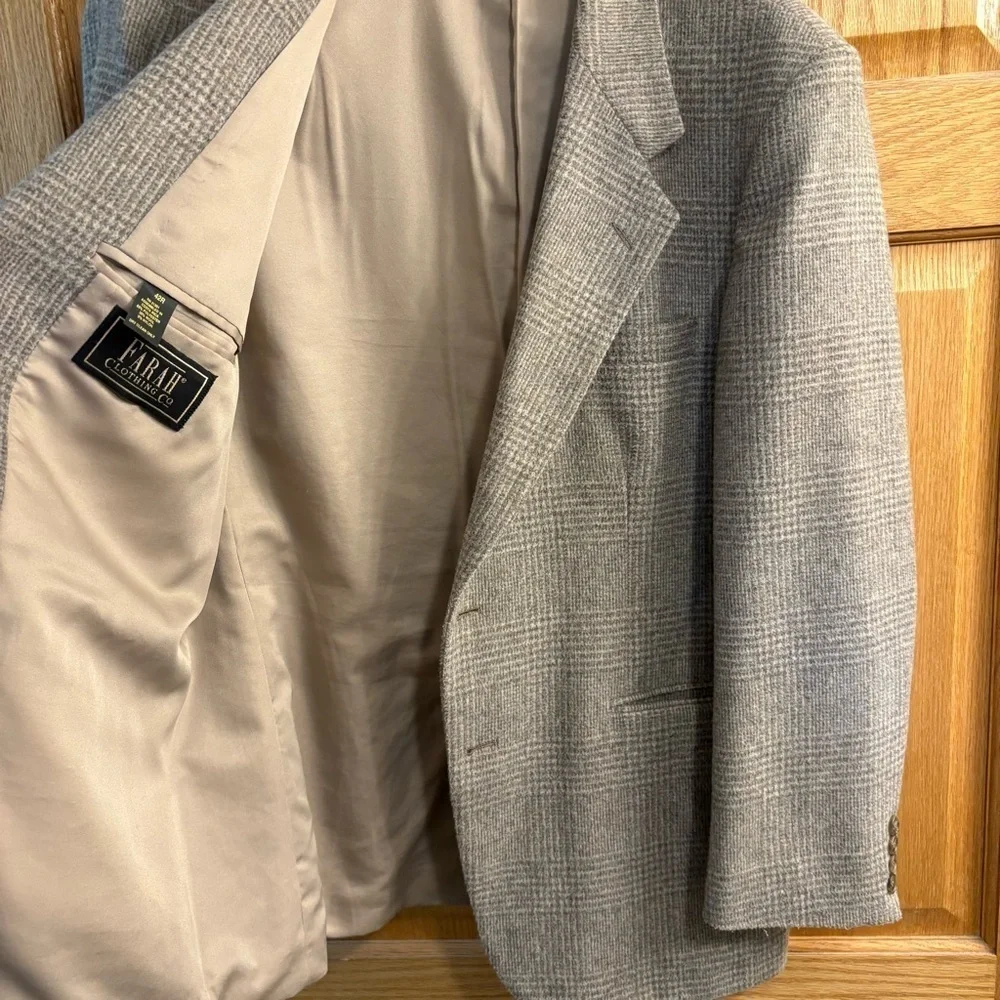 Farah Tweed Blazer Sport Jacket Coat Mens 42R Gray Window Pane Wool Blend